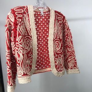 CHICO'S  OPEN WEAVE CORAL BOLERO JACKET.  SZ 1